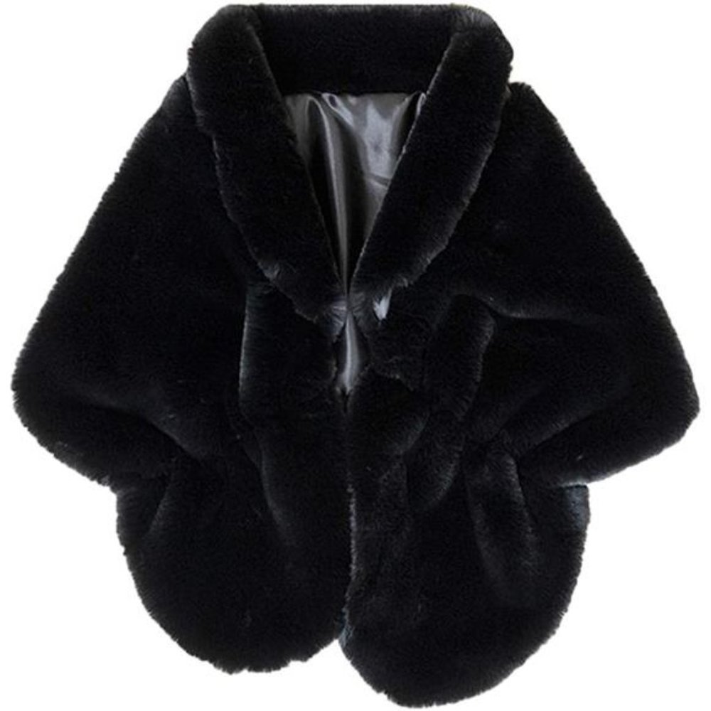 Faux Fur Shawl Scarf Warm Winter Black